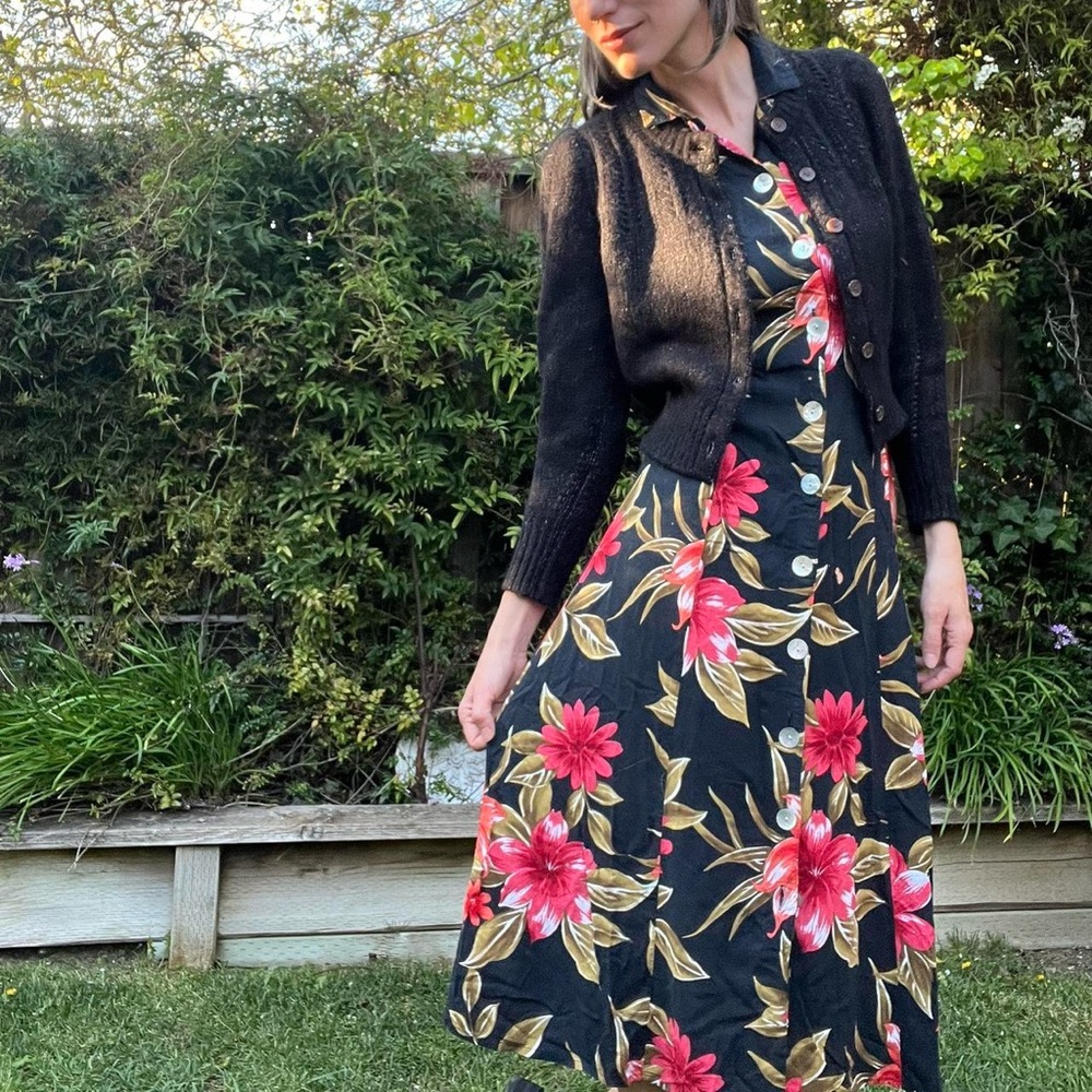 90s Vintage Mom Floral Button Down Sun Dress